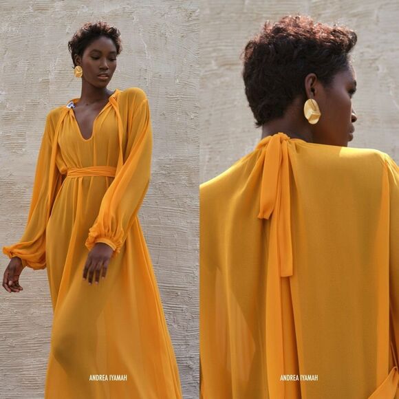 NWT ANDREA IYAMAH Sade Cover Up Dress in Marigold Size S/M $290 - Picture 1 of 9